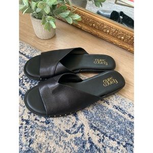 Franco Sarto Black Leather Studded Slides